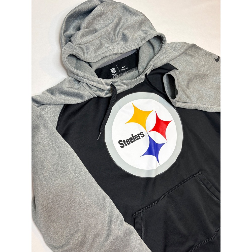 Nike NFL Pittsburgh Steelers Therma-FIT Hoodie Gray Black Mens XL Pullover